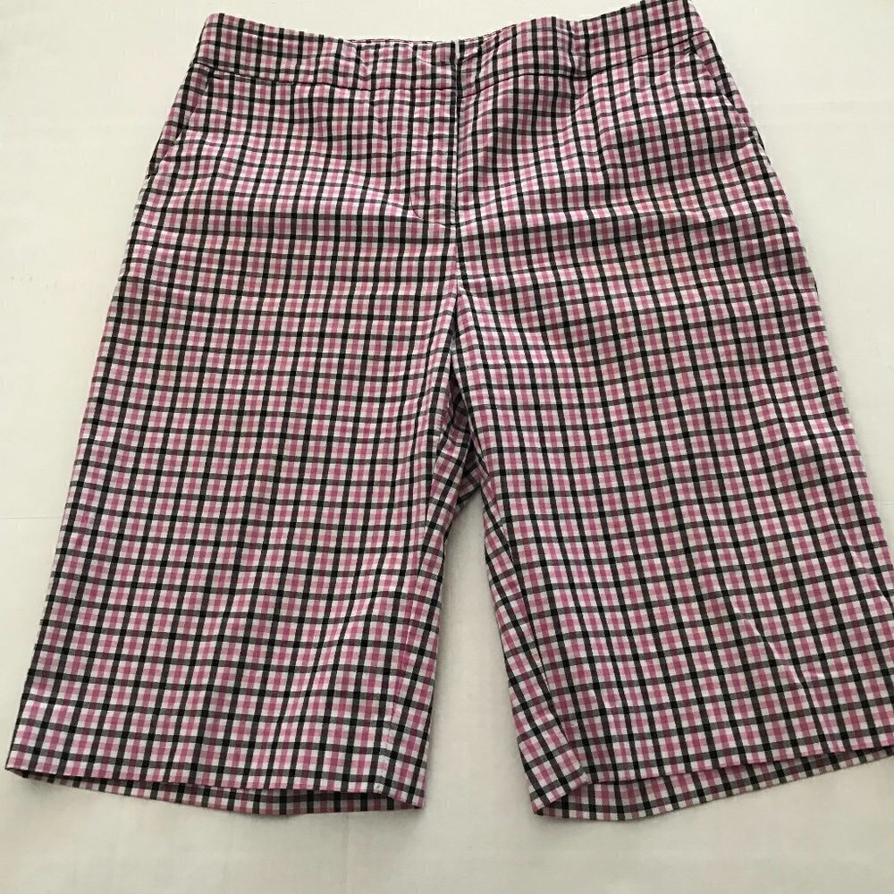 NWOT - Jones New York Sport Stretch Pink Plaid Check Bermuda Shorts - Picture 3 of 14